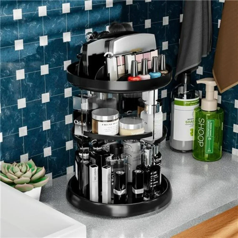 Rotating makeup organizer adjustable vanity storage rack for skincare
